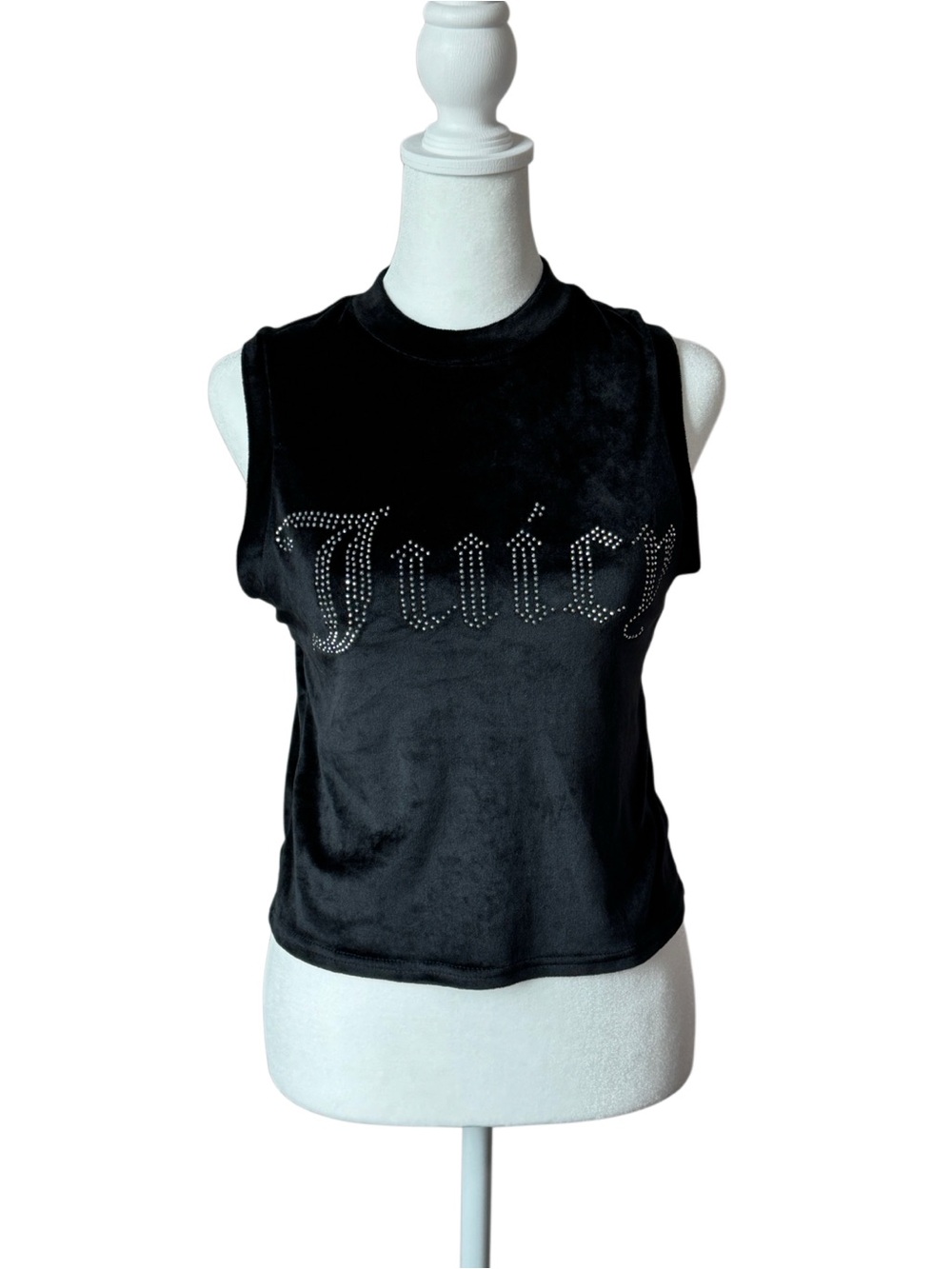 Juicy Couture Black Velour Rhinestone Logo Tank Top Medium